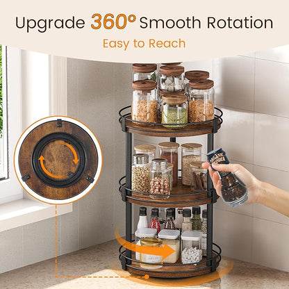 Snughome Lazy Susan Organizer, 3 Tier Rotating Spice Rack, Turntable Lazy Susan Kitchen Countertop Organizer, 10.2" x 10.2" x 18.5", Rustic Brown - Image 4