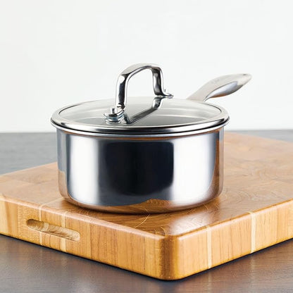 Circulon C1 Series Stainless Steel Plated Non-Stick Cookware with ScratchDefense Technology with Lid, Safe for Metal Utensils, 1.5 Litre, Polished Stainless Steel