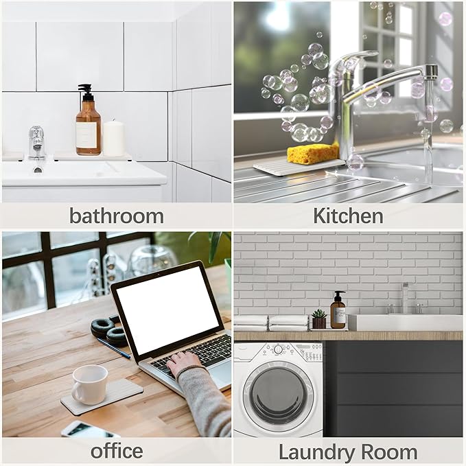 NiuYichee 2 PCS Water Absorbent diatomite Coasters, 9.5" x 4" Water Absorbing Stone Tray for Sink, Stone Drying mat for Kitchen Counter, Stone soap Tray Used for Hand Soaps & toiletries & Plants - Image 6