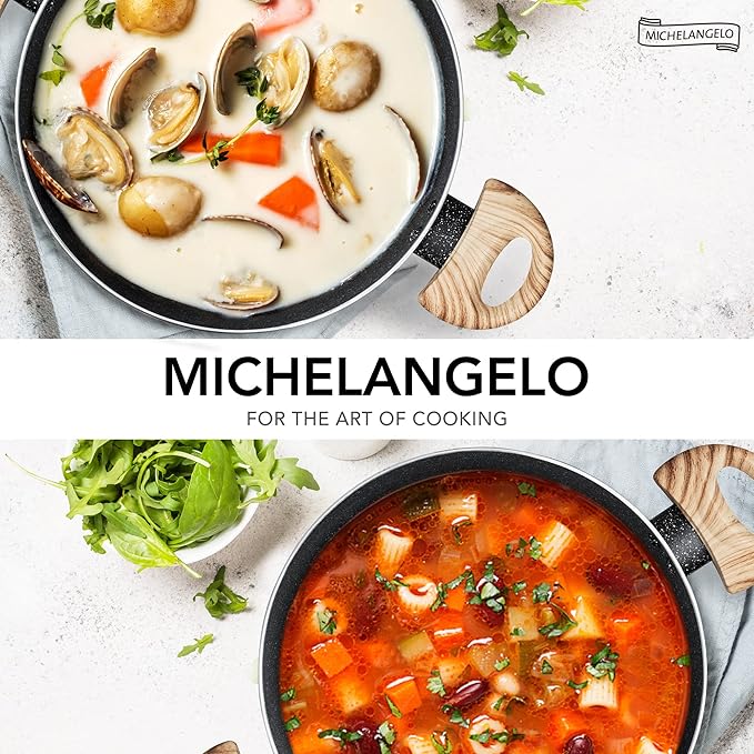 MICHELANGELO Stock Pot with Lid, 5 Quart Cooking Pot Nonstick, Granite Soup Pots with Lid, Induction Pot with Stay-cool Handle, 5 Qt Stockpot Non Stick Pots Black - Image 7