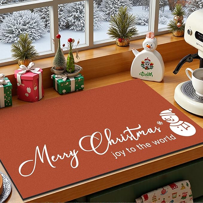 Findosom Christmas Dish Drying Mat, 12" x 20" Super Absorbent & Cuttable Dish Mat with Hello Sunshine Pattern, Hide Stain Drying Mat for Kitchen Counter Coffee Maker Dining Room Decoration, Red - Image 8