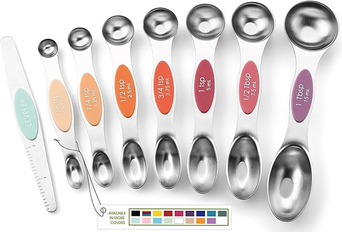 Spring Chef Stainless Steel Metal Magnetic Measuring Spoons Set of 8 with Leveler, Heavy Duty Nesting Teaspoon & Tablespoon Measuring Spoons, Kitchen Gadgets for Baking & Cooking - Desert Sunset by SpringChef