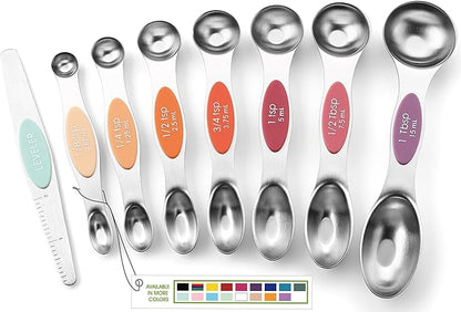 Spring Chef Stainless Steel Metal Magnetic Measuring Spoons Set of 8 with Leveler, Heavy Duty Nesting Teaspoon & Tablespoon Measuring Spoons, Kitchen Gadgets for Baking & Cooking - Desert Sunset by SpringChef