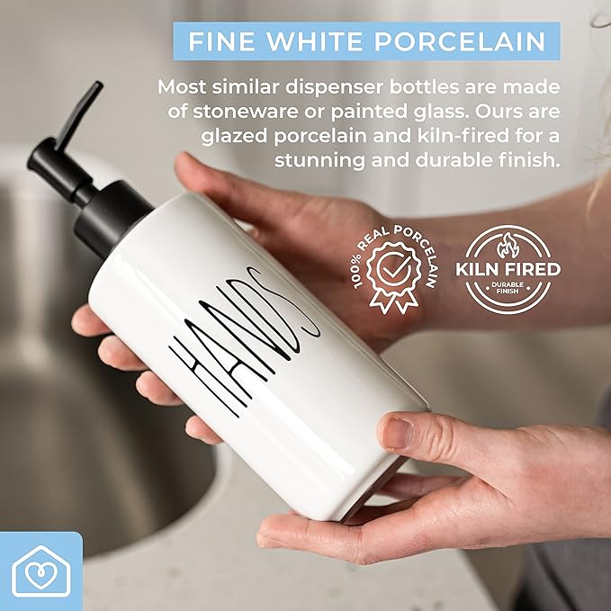 Heartland Home Porcelain 16oz Empty Liquid Dispenser Bottle for Hands. Hand Soap Dispenser for Bathroom, Hand Lotion Bottle, Lotion Pump Dispenser or Hand Sanitizer Pump for Hand Sanitizer Refill. - Image 5