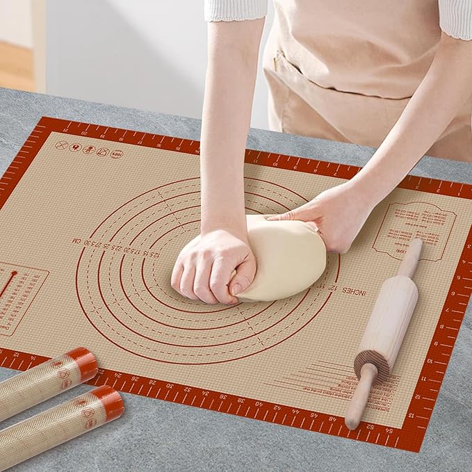 Silicone Baking Mat, 24" x 16" Baking Mat, Pastry Rolling Sourdough Baking Mat Supplies for Making Pizza, Pie, Cookies, Bread by Dwavele