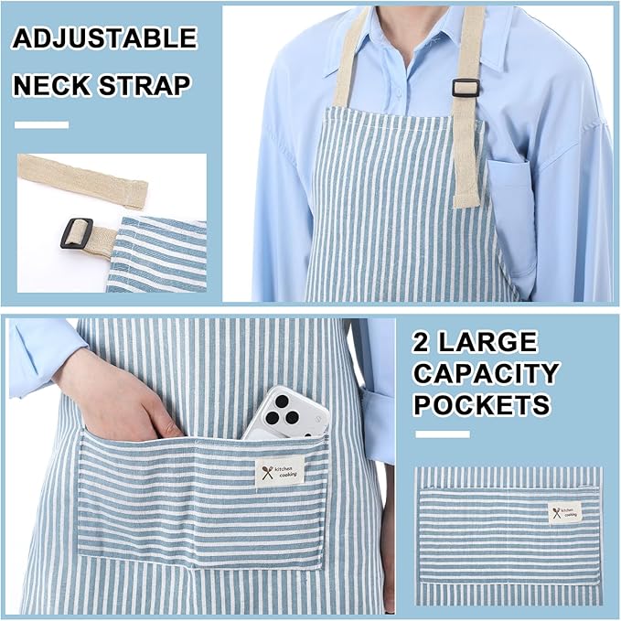 Janmercy 24 Pcs Aprons for Women Men with 2 Pockets Linen Cooking Kitchen Apron Adjustable Bib Chef Apron Bulk Aprons Unisex