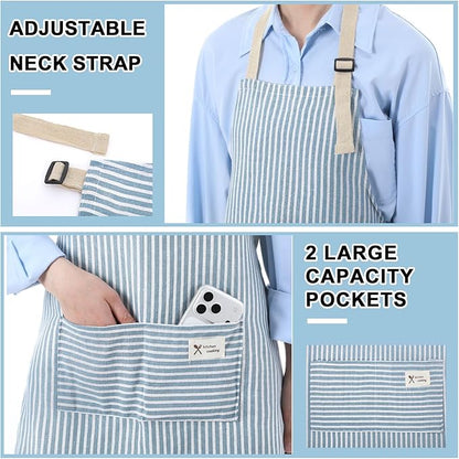 Janmercy 24 Pcs Aprons for Women Men with 2 Pockets Linen Cooking Kitchen Apron Adjustable Bib Chef Apron Bulk Aprons Unisex