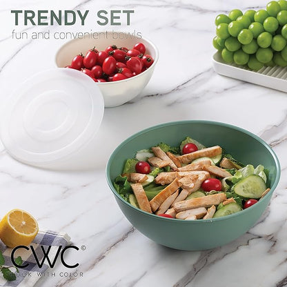 COOK WITH COLOR Mixing Bowls with Lids - 12 Piece Plastic Nesting Bowls Set includes 6 Prep Bowls and 6 Lids, Microwave Safe Mixing Bowl Set, Sage - Image 2