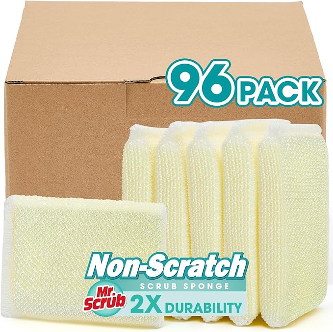 Sponges Kitchen Scrub Dish Sponge Scouring Pad, 96 Pads Cleaning Brush Dishwasher Soap Supplies, Dishwashing Dinnerware Towels Sink Pan Pot Cloth Rags Holder Bathroom Bathtub by MrScrubCleaninghelpers