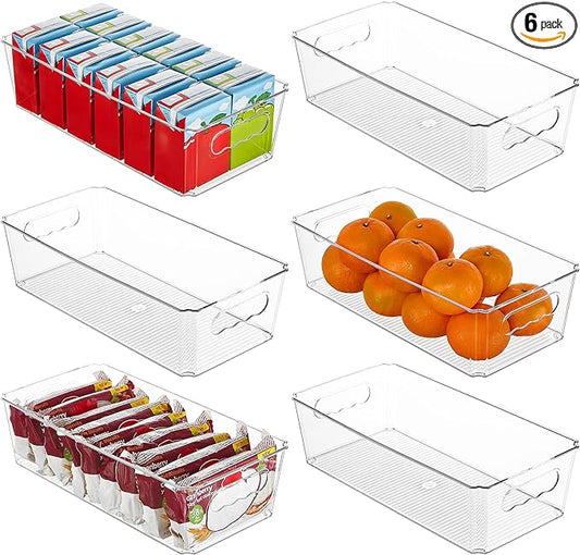 Vtopmart 6pcs Clear Organizers and Storage Bins, Plastic Storage Containers with Handles for Fridge, Freezer, Pantry, Cabinet, Kitchen Organization