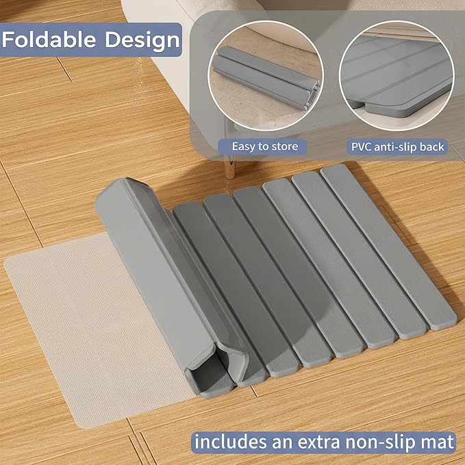 Large Stone Bath Mat 31.5 x 19.7in, Quick Dry Diatomaceous Earth Mats for Bathroom, Super Absorbent Foldable Bath Stone Mat, Non Slip, Dish Drying Mat for Kitchen Counter,Dark Gray - Image 5