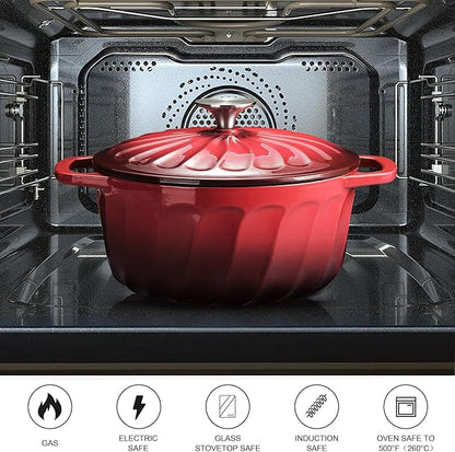 Enameled Cast Iron Dutch Oven Pot with Lid, 3 QT Dutch Oven for Bread Baking, Heavy Duty Cast Iron Pot for Braising, Cook, Bake, Oven Safe across All Cooktops (Red,3 QT)