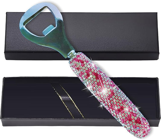 Handcrafted Pink Crystal Bling Beer Opener – Sparkle Diamond Bottle Openers for Home Bar, Bartenders, Party, Wedding Gift, Glitter Accessory for Women & Men