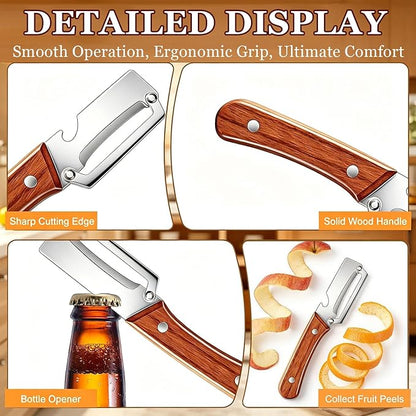 2 Pack 2 in 1 Multifunctional Vegetable Peeler, Sharp Stainless Steel Blade, Wooden Handle & Bottle Opener, Non-Slip Ergonomic Tool for Potato, Apple, Carrot, Pumpkin, Pineapple, Papaya, Zucchini - Image 7