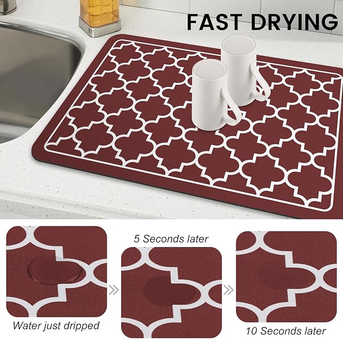 WISELIFE Dish Drying Mat Super Absorbent Drying Mat Large Dish Drying Mats for Kitchen Counter Easy Clean Dish Mat Kitchen Drying Mat16"x 24" Stylish Red - Image 3