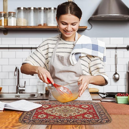 Sanwarm Absorbent Dish Drying Mat, Royal Red Moroccan Microfiber Pad for Kitchen Counter, Coffee Bar Decor, Heat Resistant and Reversible, 18" x 24"