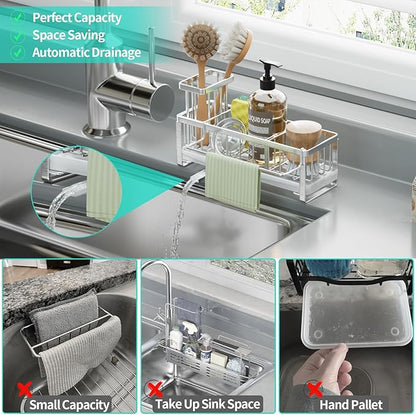 HapiRm Sponge Holder for Kitchen Sink - Self-draining Sink Caddy with Brush Holder and Dishcloth Holder, Stainless Steel Kitchen Organizer - Silver - Image 7