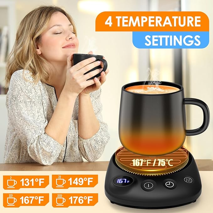 Coffee Mug Warmer - Fastest Heating & Highest Temperature, Coffee Cup Warmer for Desk Auto Shut Off, 4 Temp Settings & 1-12H Timer, Smart Electric Beverage Warmer for Coffee, Tea (Black) - Image 3