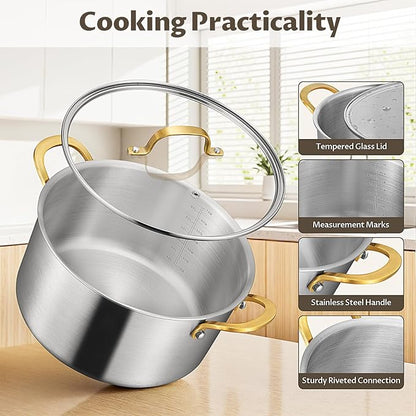 BEZIA 8 Quart 3-Ply Stainless Steel Stockpot, Soup Pot with Lid in Fully Clad Tri-Ply Stainless Steel, Even Heat Distribution, Cooking Pot with Handles, All Cooktops Compatible, Perfect for Stew - Image 5
