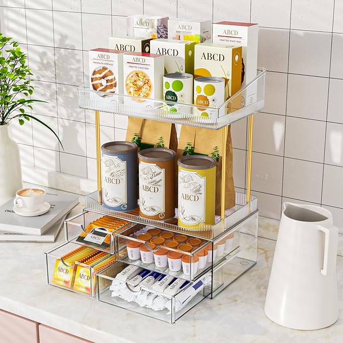 SNSLXH Makeup Organizer Bathroom Storage- 4 Tier 4 Drawer Makeup Storage, Transparent Clear Cosmetics Organiser, Ideal for Cosmetic Perfume Skincare, for Countertop, Bathroom, Office Supplies, Dresser - Image 4