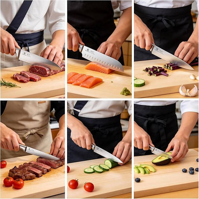 imarku 15-Piece Knife Block Set Built-in Sharpener, Japanese High Carbon Stainless Steel Kitchen Knife Set, Dishwasher Safe, Chef Knife Set with Wooden Knife Block, Steak Knives for Kitchen Cooking - Image 4