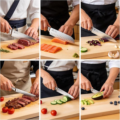 imarku 15-Piece Knife Block Set Built-in Sharpener, Japanese High Carbon Stainless Steel Kitchen Knife Set, Dishwasher Safe, Chef Knife Set with Wooden Knife Block, Steak Knives for Kitchen Cooking - Image 4