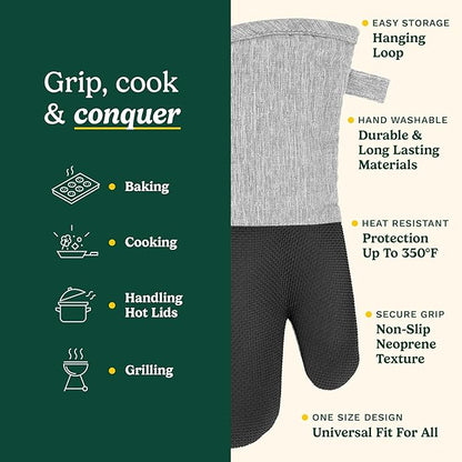 Cuisinart Kitchen Oven Mitts – Heat-Resistant Kitchen Mitts for Oven with Non-Slip Neoprene Palm, Long Cuff, and Cotton Filling – Durable Oven Gloves for Cooking, Baking, & Grilling (Chambray) - Image 5