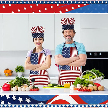 SATINIOR USA 4th of July Flag Kitchen Chef Hat Adjustable Apron 250th Independence Day Apron Patriotic Aprons for Men Women