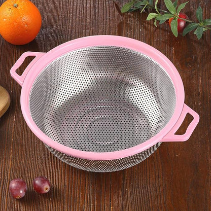 HiramWare Stainless Steel Colander With Handle and Legs, Large Metal Pink Strainer for Pasta, Spaghetti, Berry, Veggies, Fruits, Noodles, Salads, 5-quart 10.5” Kitchen Mesh Colander, Dishwasher Safe - Image 7