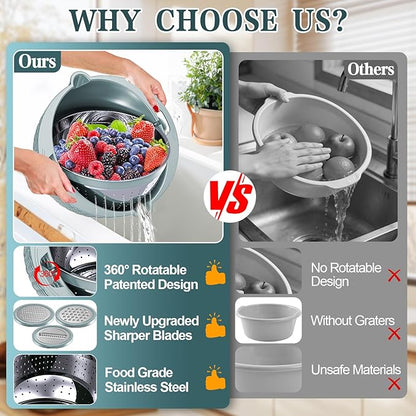 4-1 Colander with Bowl Set - Strainers for Kitchen(Patented), Food Strainers and Colanders, Pasta Strainer with New Upgraded Graters for Fruit, Veggie Washing, Aesthetic Cooking Present - Blue - Image 2