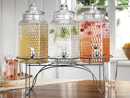 MosJos Drink Dispenser Set of 3 - Beverage Dispenser with Stand - Glass Drink Dispensers for Lemonade, Juice, Water, Iced Tea, Punch - 1-Gallon Countertop Party Drink Dispensers by MosJos