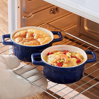 Lareina Mini Cocotte - 12oz Ceramic Casserole Dishes - Kitchen Casserole Sets With Handles And Lid - Small Baking Ramekins - Oven, Microwave & Dishwasher Safe - Set of 4 - Blue - Image 7