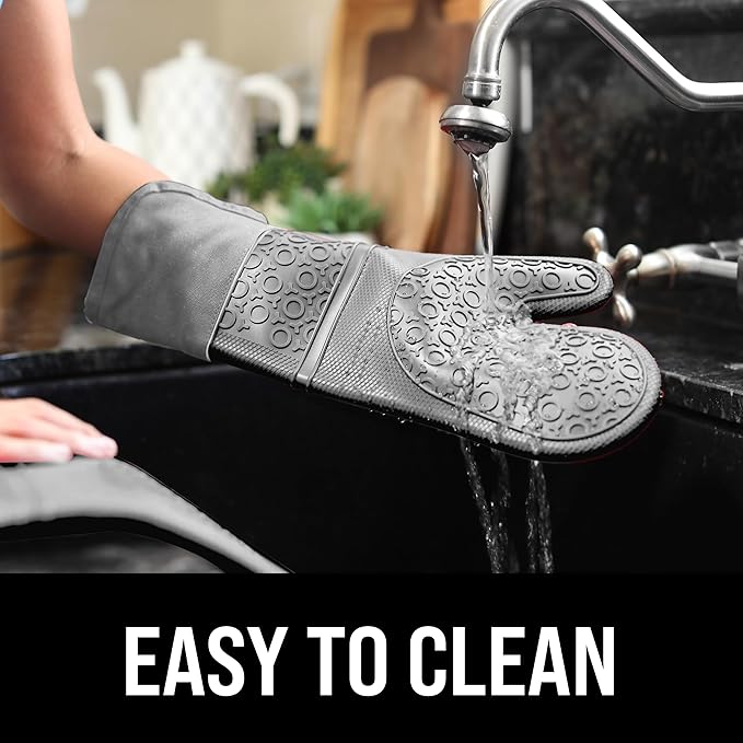 BPA-Free Soft Silicone Oven Mitts - Ultra Heat Resistant Oven Mitts with Thick Cotton Liner - Extra Long Slip Resistant Pot Holders, Flexible Oven Gloves - Gray 14.7" - Image 6