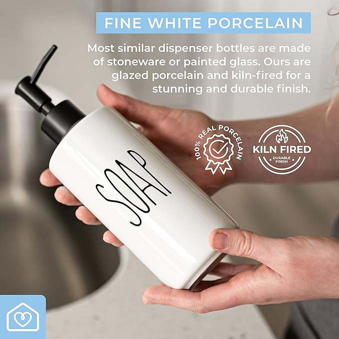 Heartland Home Porcelain 16oz Liquid Dispenser - Kitchen, Bathroom & Laundry Soap & Shampoo Dispenser - Image 5