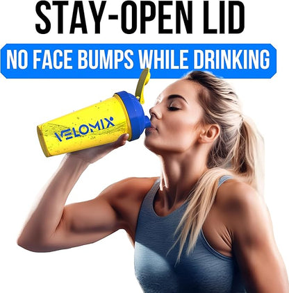 VELOMIX -2 Pack- 28 oz Protein Shaker Bottles for Protein Mixes - 2x Wire Whisk | Leak Proof Shaker Cups for Protein Shakes and Pre Workout | Protein Shaker Bottle Pack (B9) Stand Strong Pack
