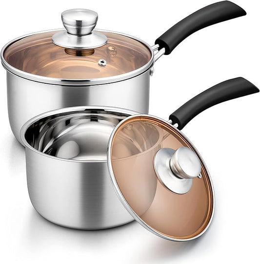 Herogo 1 Quart & 2 Quart Saucepan Set with Lid, 18/10 Stainless Steel Sauce Pan Pot, 2Qt 1Qt Saucepan for Home Kitchen Restaurant, Dishwasher Safe by Herogo
