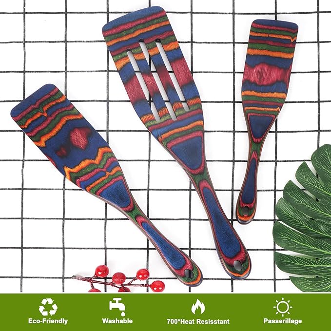 Spurtle Set, Wooden Utensils for Cooking, Kitchen Utensils Set, Pakkawood Kitchen Cooking Utensils Set, Apartment Essentials Wood Serving Spatula spoon, Home & kitchen Gift for Women & Men - Image 5