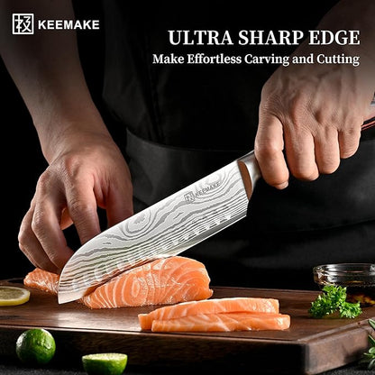 KEEMAKE Kitchen Knife Set, Ultra Sharp Chef Knife Set 7-Piece, High Carbon Stainless Steel Chefs Knife Set, Professional Knives Set for Kitchen with Pakkawood Handle and Gift Box