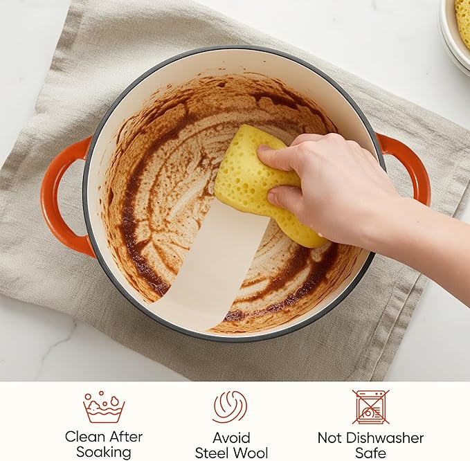 6 Quart Dutch Oven Pot with Lid, Non Stick Enameled Cast Iron Dutch Oven for Bread Baking, Heavy-Duty, Oven Safe Ceramic Cookware Up to 500°F for Baking, Braising, Stews, Roasting, Orange - Image 7