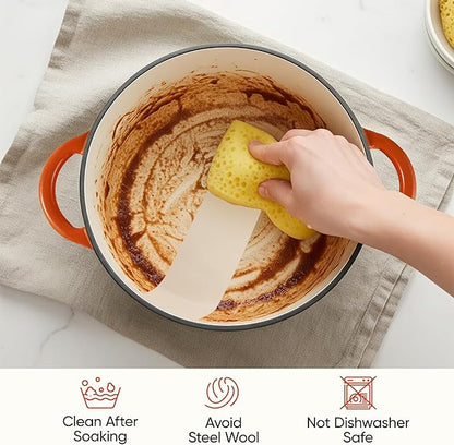 6 Quart Dutch Oven Pot with Lid, Non Stick Enameled Cast Iron Dutch Oven for Bread Baking, Heavy-Duty, Oven Safe Ceramic Cookware Up to 500°F for Baking, Braising, Stews, Roasting, Orange - Image 7