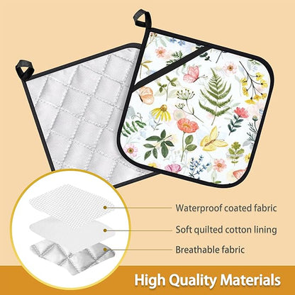 Wildflowers Butterfly Herbs Pot Holder Set of 2,Heat Resistant Potholders Oven Hot Pads for Kitchen Cooking Baking BBQ