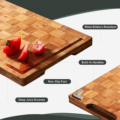2 Pack Heavy Duty Bamboo Cutting Board Set Non Slip Over Sink Solid End Grain Thick Wood Chopping Board Extra Large Big Small Best Organic Hardwood Wooden Kitchen Essential New Home Housewarming Gift - Image 5