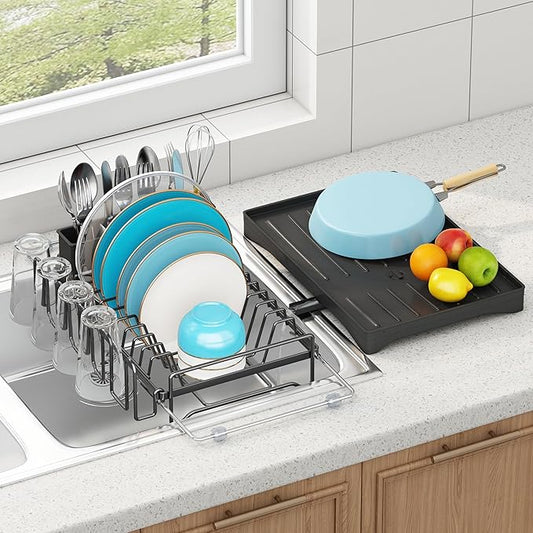 ANTOPY Dish Drying Rack in Sink, Expandable Rustproof Dish Rack for Kitchen Counter, Over The Sink Dish Drainer with Utensil Holder, Cup Rack, Drainboard, Space Saving Dish Dryer Rack for Inside Sink by ANTOPY
