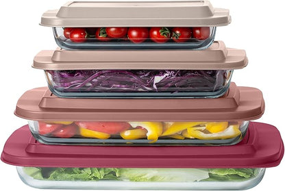 COOK WITH COLOR 8-Piece Deep Glass Baking Dish Set with Plastic Lids – Casserole and Food Storage Containers for Lasagna, Leftovers – Freezer-to-Oven, Microwave & Dishwasher Safe, Rose - Image 8