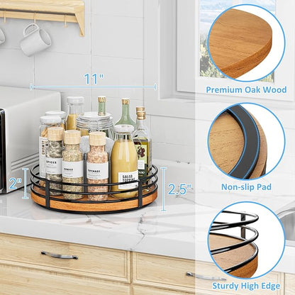 Wood Lazy Susan Turntable Organizer - 11" Round Wooden Lazy Susan for Cabinet Kitchen Countertop Dining Table Pantry Cupboard Bathroom Coffee Bar Spice Storage Home Decor - Image 3