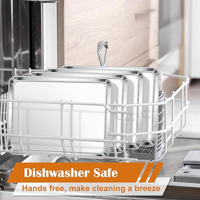 E-far Small Baking Sheet Set of 4, 10.5”x8.3” Stainless Steel Cookie Sheets Pans, Compact Non-toxic Metal Toaster Oven Trays for Cake, Healthy & Rust Free, Mirror Finish & Dishwasher Safe - Image 5