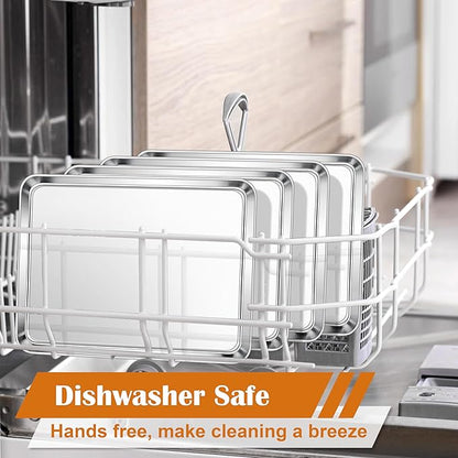E-far Small Baking Sheet Set of 4, 10.5”x8.3” Stainless Steel Cookie Sheets Pans, Compact Non-toxic Metal Toaster Oven Trays for Cake, Healthy & Rust Free, Mirror Finish & Dishwasher Safe - Image 5