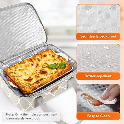 Lifewit Insulated Single Decker Casserole Carrier, Lasagna Lugger Holder for Hot or Cold Food, Fits 9" x 13" Baking Dish, Thermal Lunch Tote Bag for Potluck Parties, Picnic and Cookouts, Grey