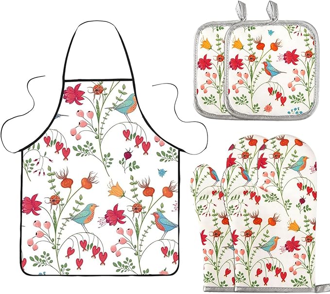 5 Pcs Kitchen Stuff, Kitchen Oven Mitts and Pot Holders Sets with Cooking Kitchen Aprons for Women,Kitchen Accessories Gifts for Women