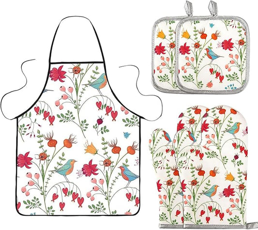 5 Pcs Kitchen Stuff, Kitchen Oven Mitts and Pot Holders Sets with Cooking Kitchen Aprons for Women,Kitchen Accessories Gifts for Women